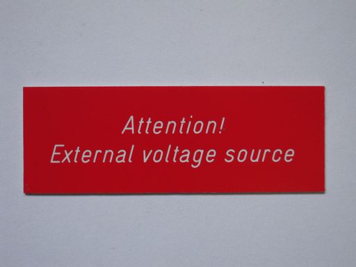 Warning plate for cubicle, red, english